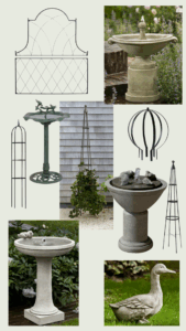 garde, cottage, fountain, plants, cottage garden