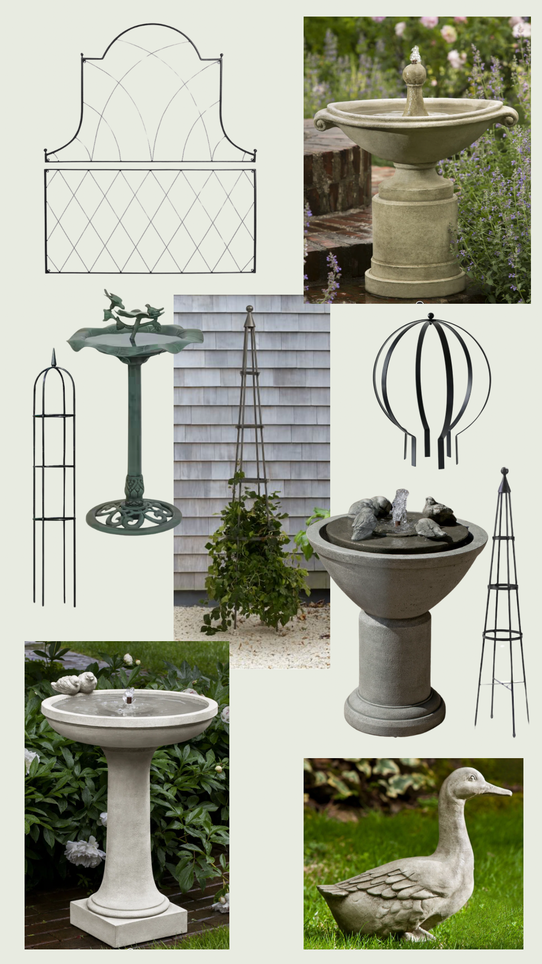 garde, cottage, fountain, plants, cottage garden